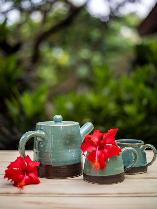 Turquoise Fall Hand-Thrown Dimpled Ceramic Tea Pot - Pinklay