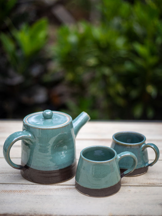 Turquoise Fall Hand-Thrown Dimpled Ceramic Tea Pot - Pinklay