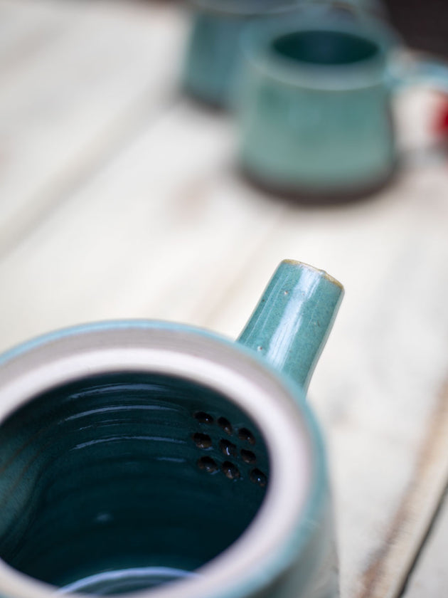 Turquoise Fall Hand-Thrown Dimpled Ceramic Tea Pot Set - Pinklay