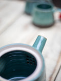 Turquoise Fall Hand-Thrown Dimpled Ceramic Tea Pot Set - Pinklay