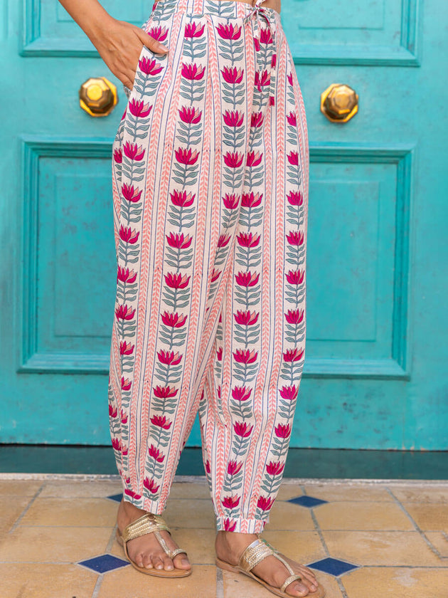 Set of 2 - Italian Summer Cotton Kurta and Lantern Pants - Pinklay