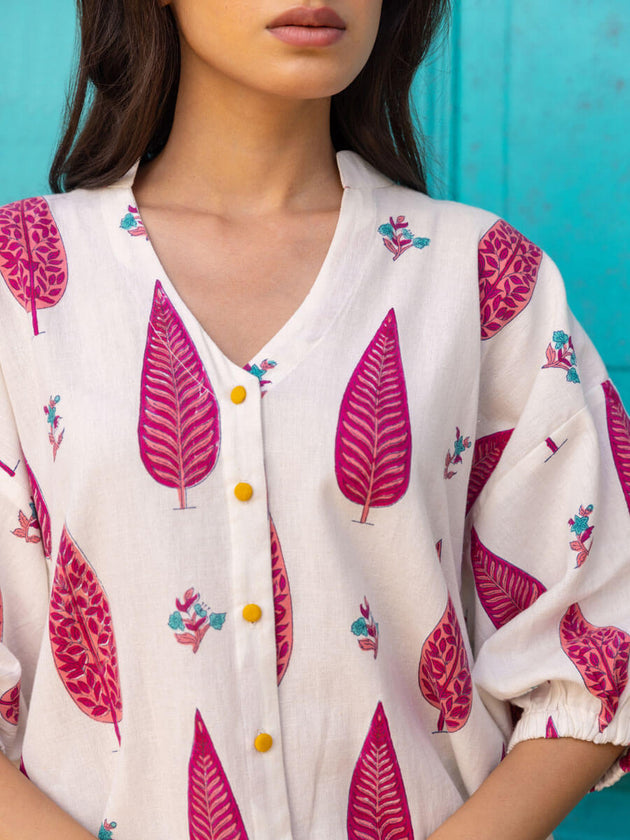 Set of 2 - Tuscan Sun Hand Block Printed Kaftan Top and Lantern Pants