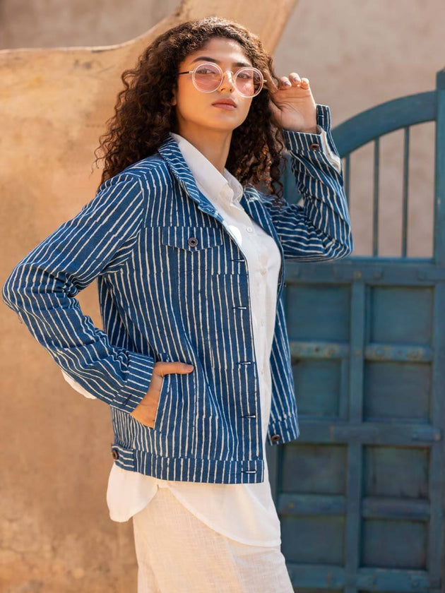 Vagabond Daabu Block Printed Demin Jacket | Pinklay