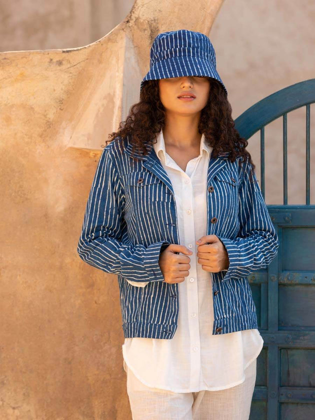 Vagabond Daabu Block Printed Demin Jacket | Pinklay