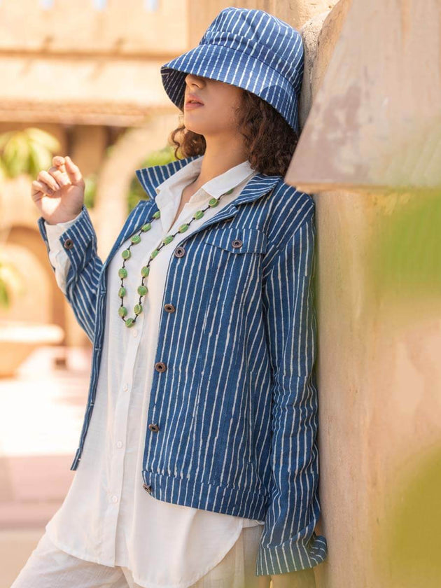 Vagabond Daabu Block Printed Demin Jacket | Pinklay