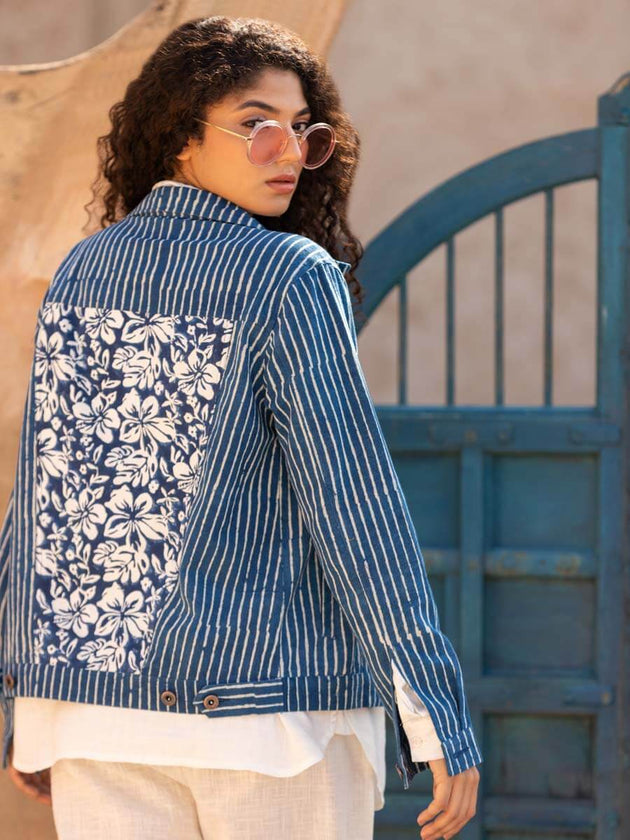 Vagabond Daabu Block Printed Demin Jacket | Pinklay