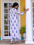 Purple Cypress Hand Block Printed Cotton Long Kurta - Pinklay
