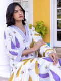 Purple Cypress Hand Block Printed Cotton Long Kurta - Pinklay