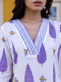Purple Cypress Hand Block Printed Cotton Long Kurta - Pinklay