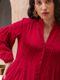 Red Pintuck Shirt Kurta | Pinklay