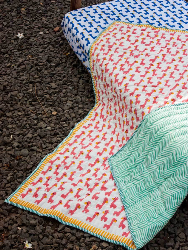 Set of 5 - Pink Giraffe GOTS Certified Organic Cotton Cot Bedding Set