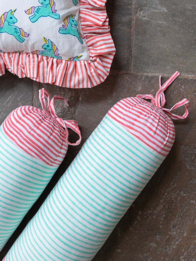 Turquoise Stripes Organic Cotton Infant Bolster - Pinklay